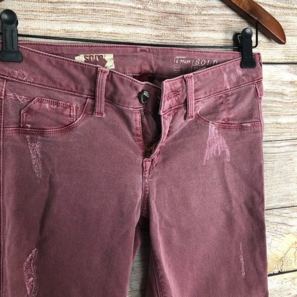 Design Lab Burgundy distressed denim jeans 25 - Picture 2 of 7